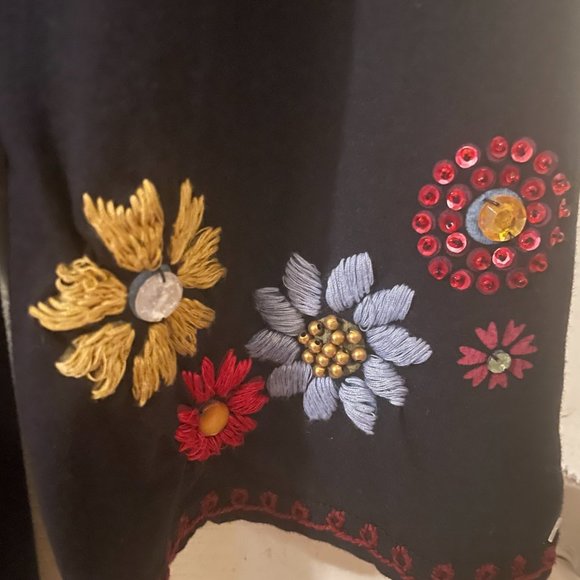 DOUBLE D RANCH Black Red Blue EMBROIDERED FLOWERS SEQUINS BEADS Knit DRESS XS! - Picture 7 of 9